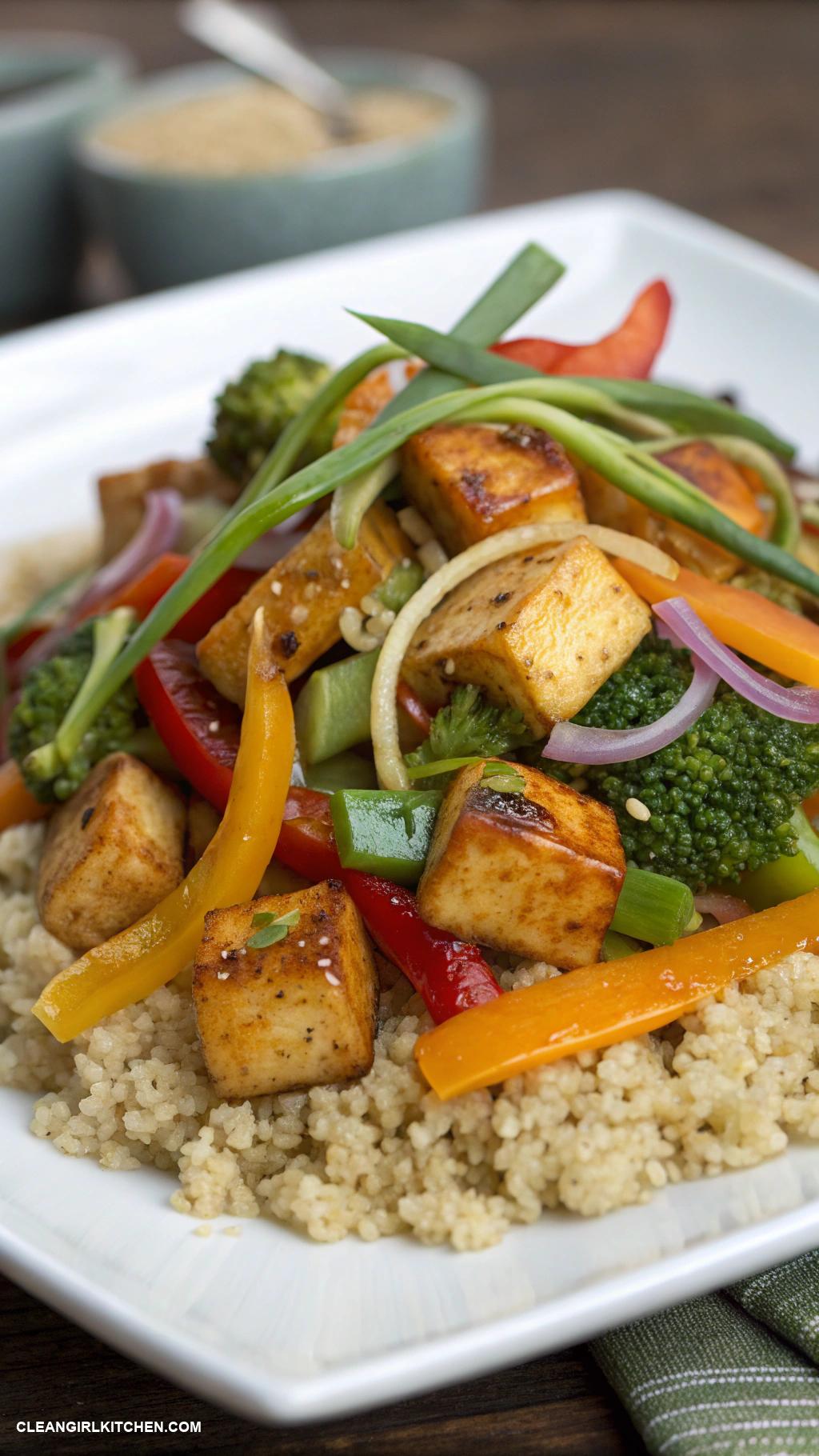 healthy lunch ideas for school Vegetable Stir Fry with Tofu Served Over Quinoa