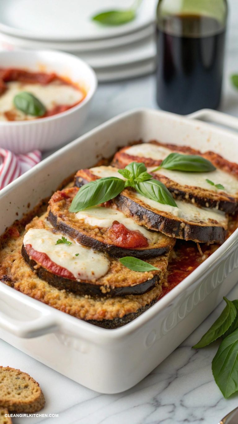 healthy mediterranean meals Baked Eggplant Parmesan with Fresh Basil