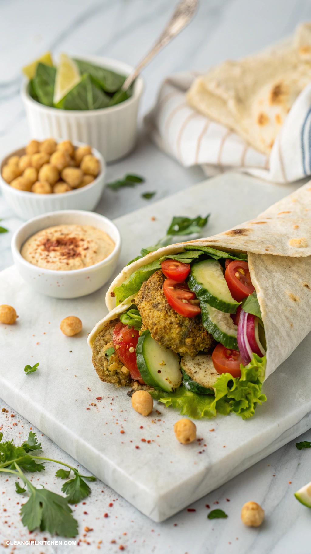 healthy mediterranean meals Falafel Wraps with Hummus and Vegetables