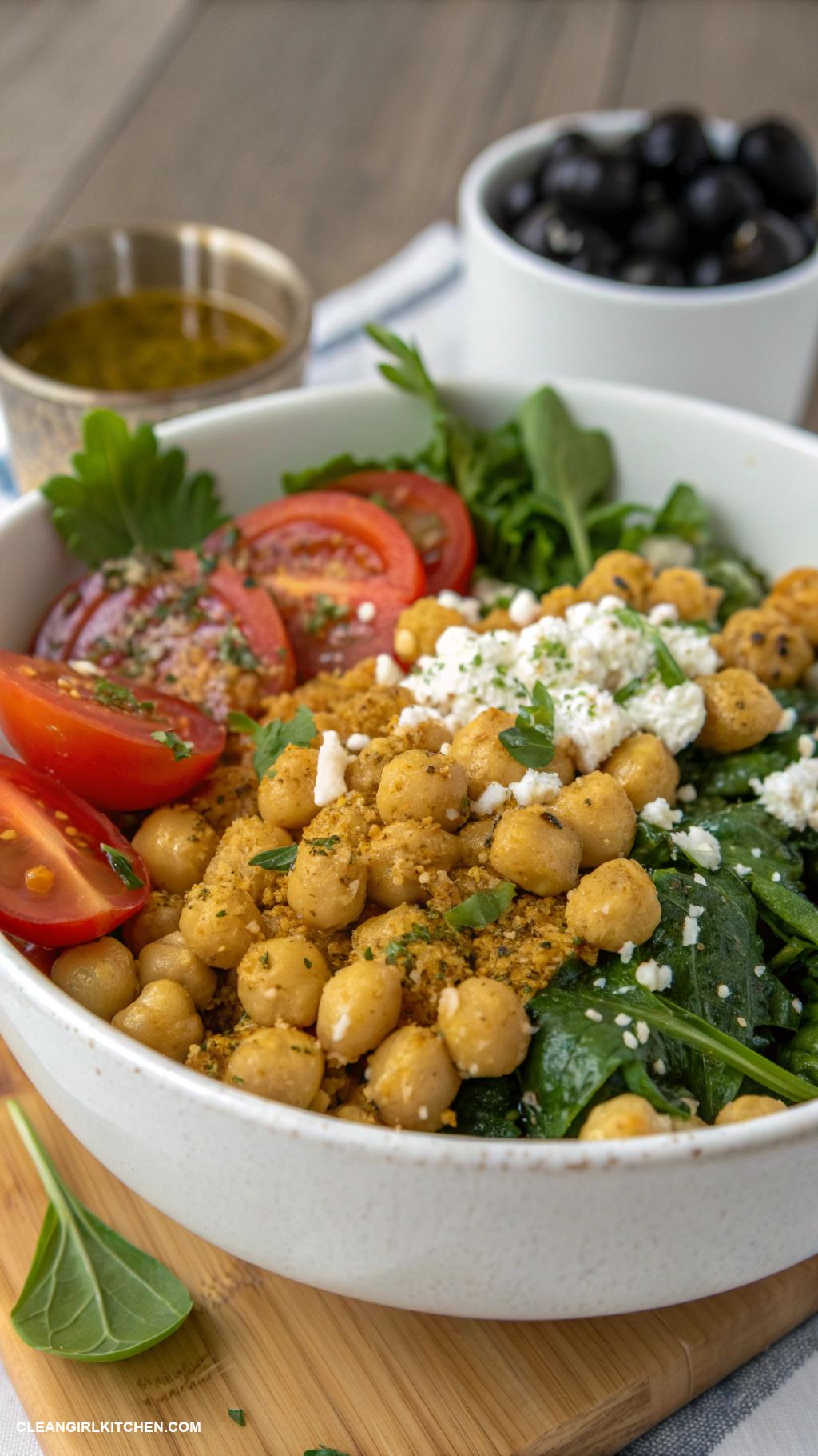 healthy mediterranean meals Mediterranean Chickpea Bowl with Spinach and Feta