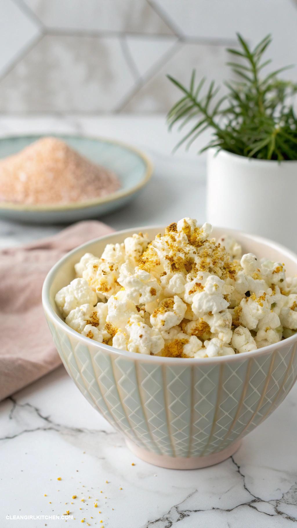 healthy munchies Air popped popcorn seasoned with nutritional yeast