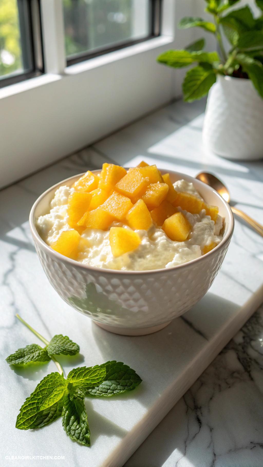 healthy munchies Cottage cheese with pineapple or diced peaches