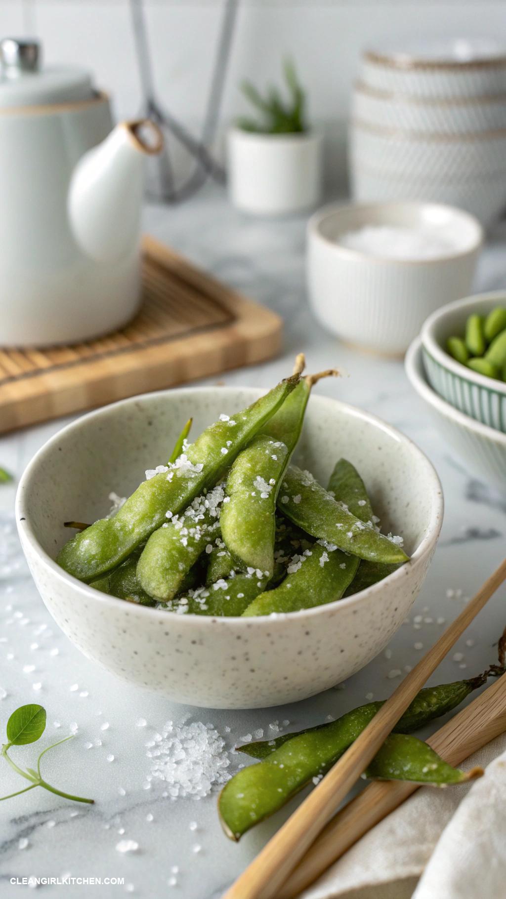 healthy munchies Edamame tossed with sea salt