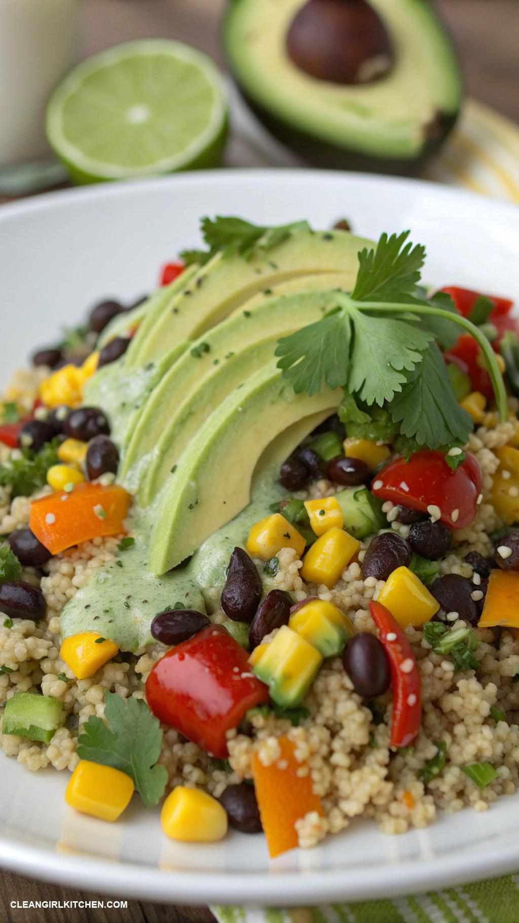 healthy pasta salad recipes Quinoa Pasta Salad Quinoa pasta with black beans corn bell peppers avocado and a lime cilantro dressing