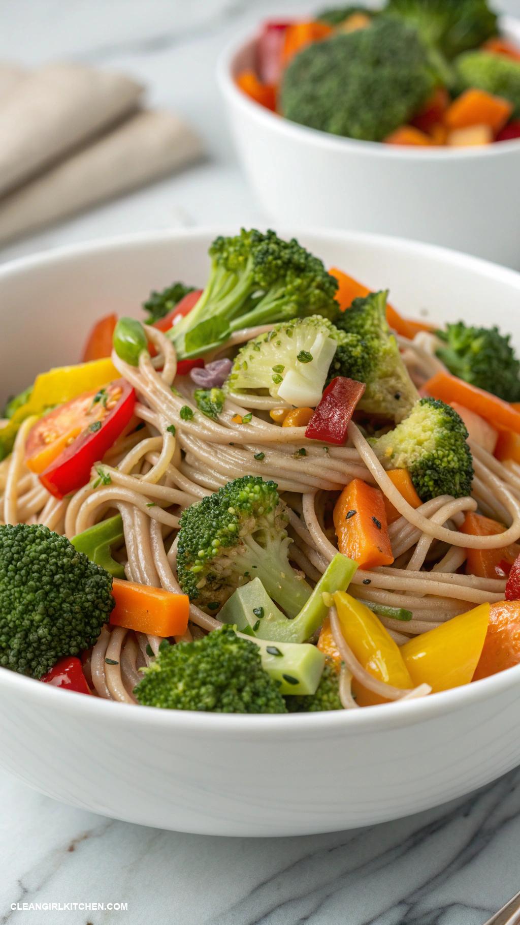 healthy pasta salad recipes Veggie Rich Cold Pasta Salad Whole wheat pasta steamed broccoli bell peppers carrots and a yogurt based ranch dressing