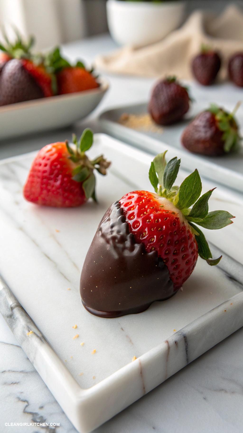healthy strawberry desserts Chocolate Dipped Strawberries with Dark Chocolate