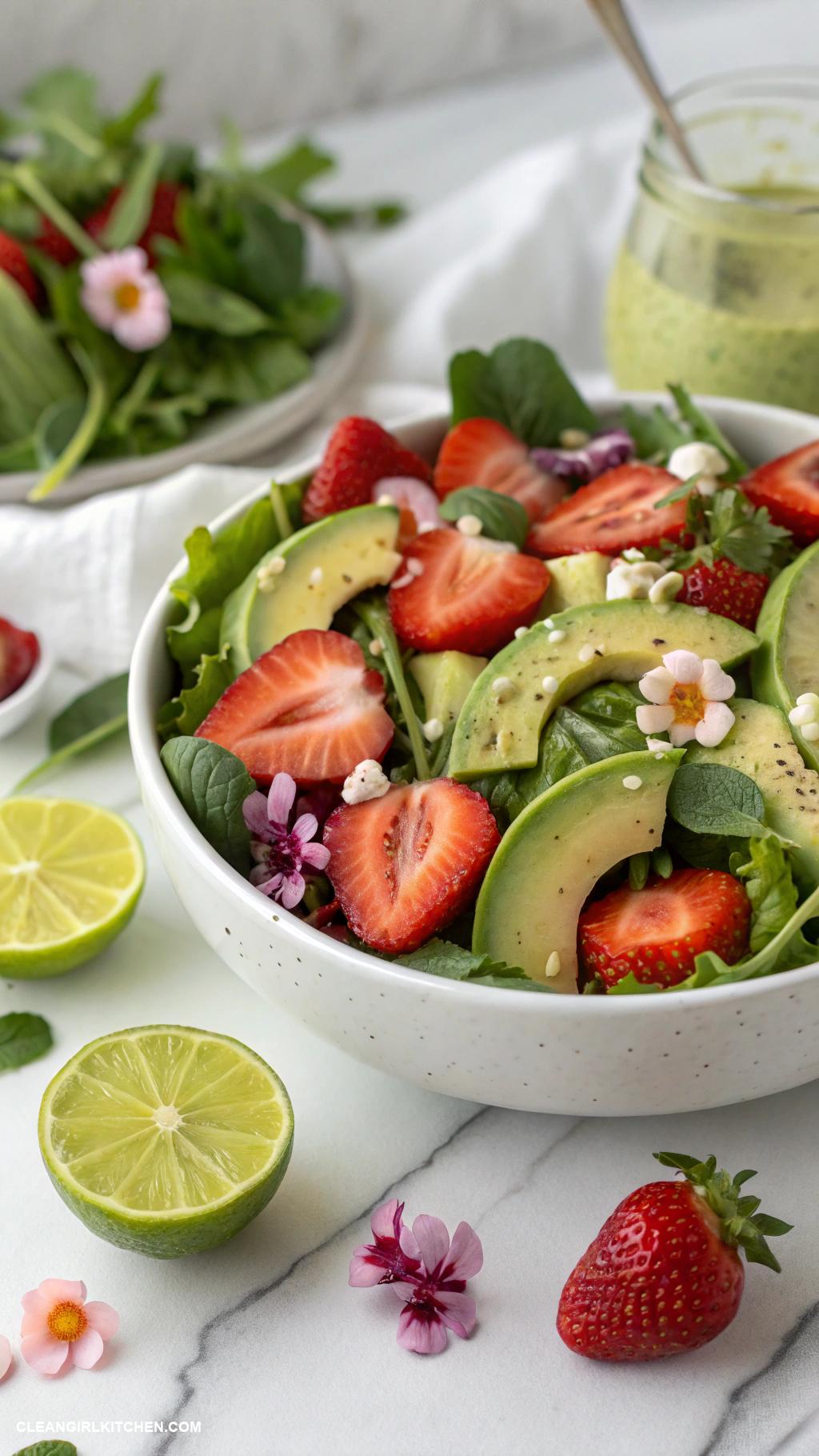 healthy strawberry desserts Strawberry Avocado Salad with Lime Dressing
