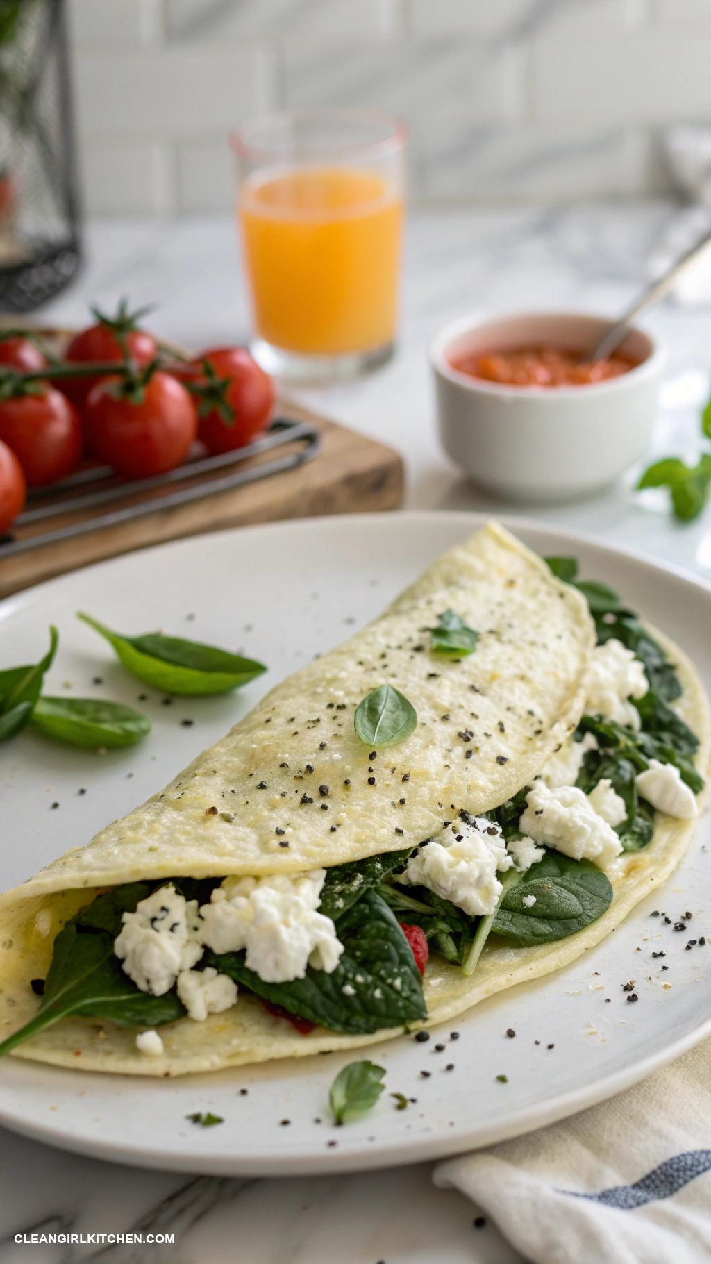high protein low calorie meals Egg White Omelette with Spinach and Feta