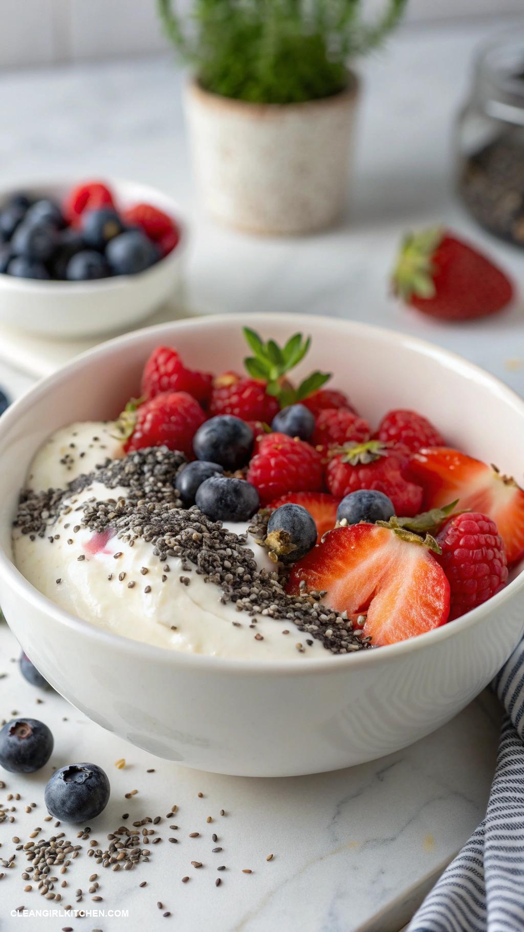 high protein low calorie meals Greek Yogurt with Berries and Chia Seeds