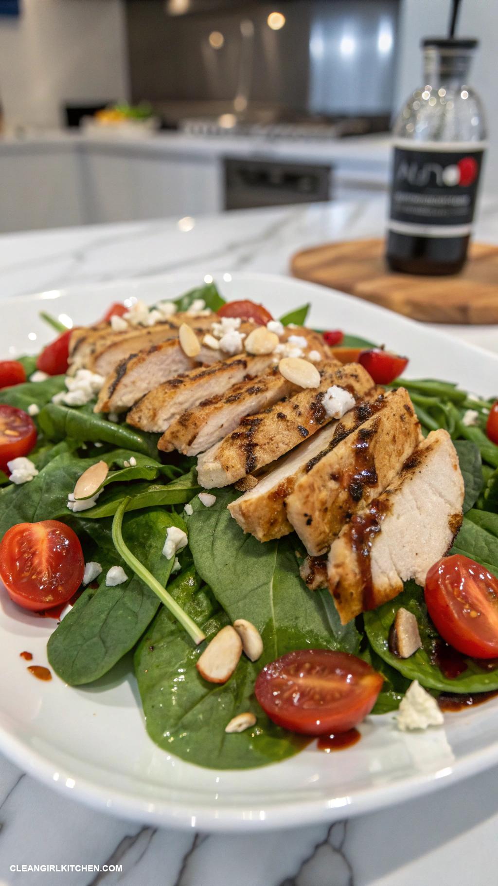 high protein low calorie meals Grilled Chicken Salad with Spinach and Cherry Tomatoes