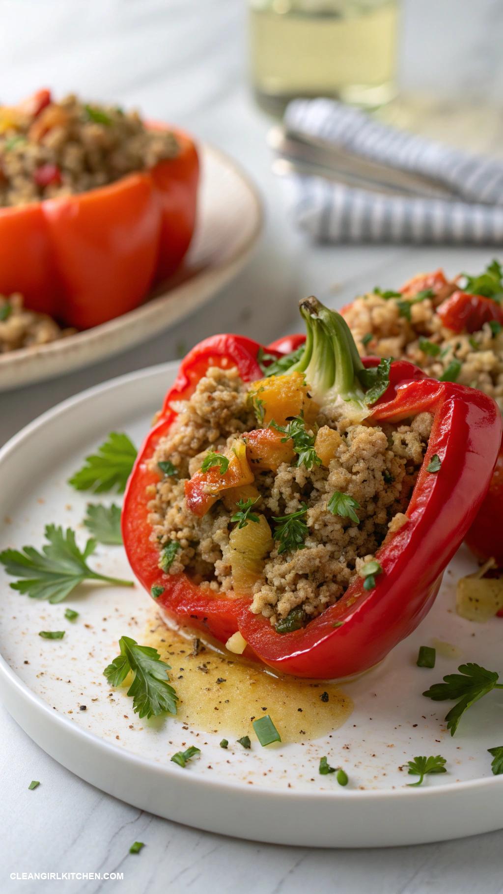high protein low calorie meals Stuffed Peppers with Ground Turkey and Quinoa