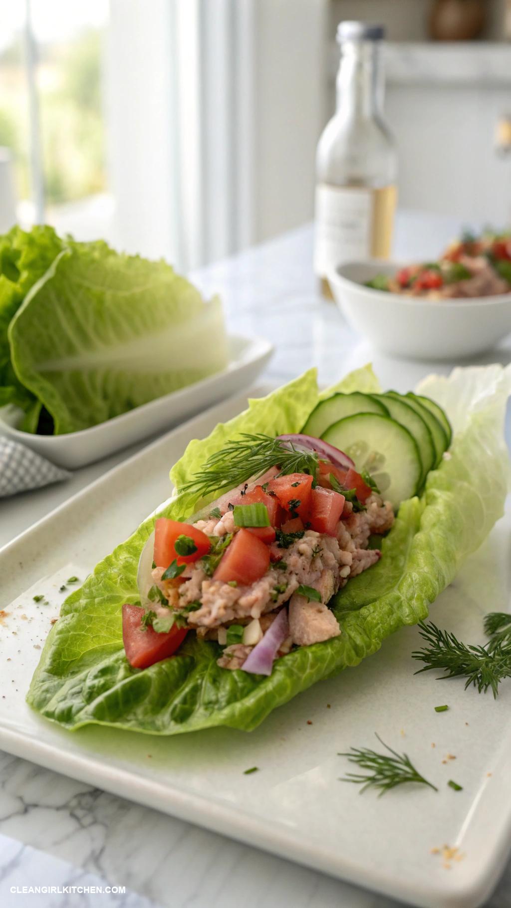 high protein snacks Tuna Salad Lettuce Wraps