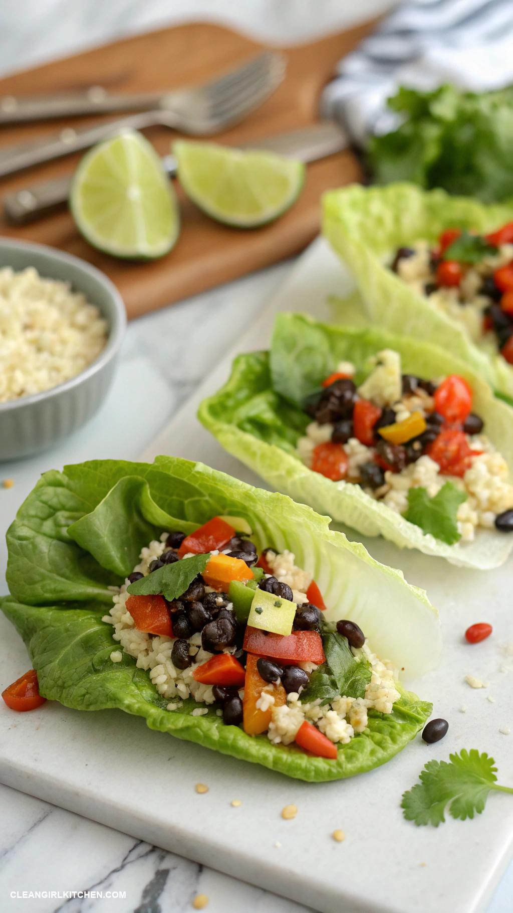 lettuce wrap recipes Cauliflower Rice and Black Bean Lettuce Wraps