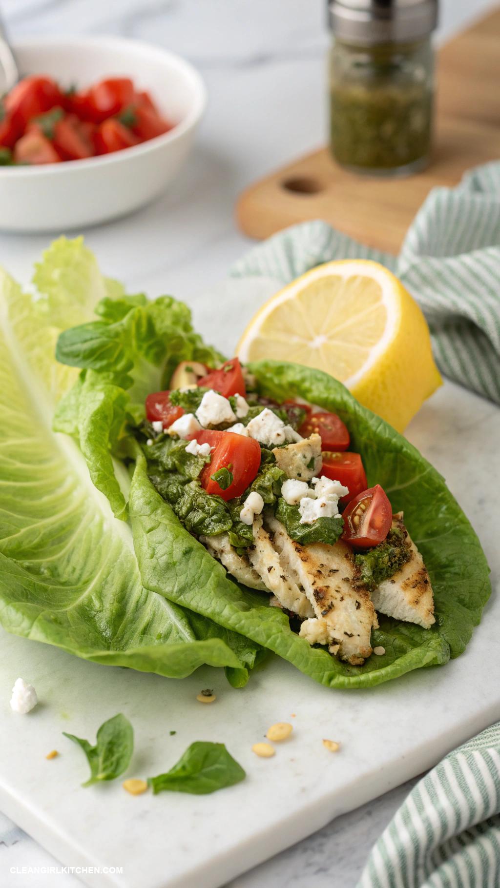 lettuce wrap recipes Pesto Chicken Lettuce Wraps