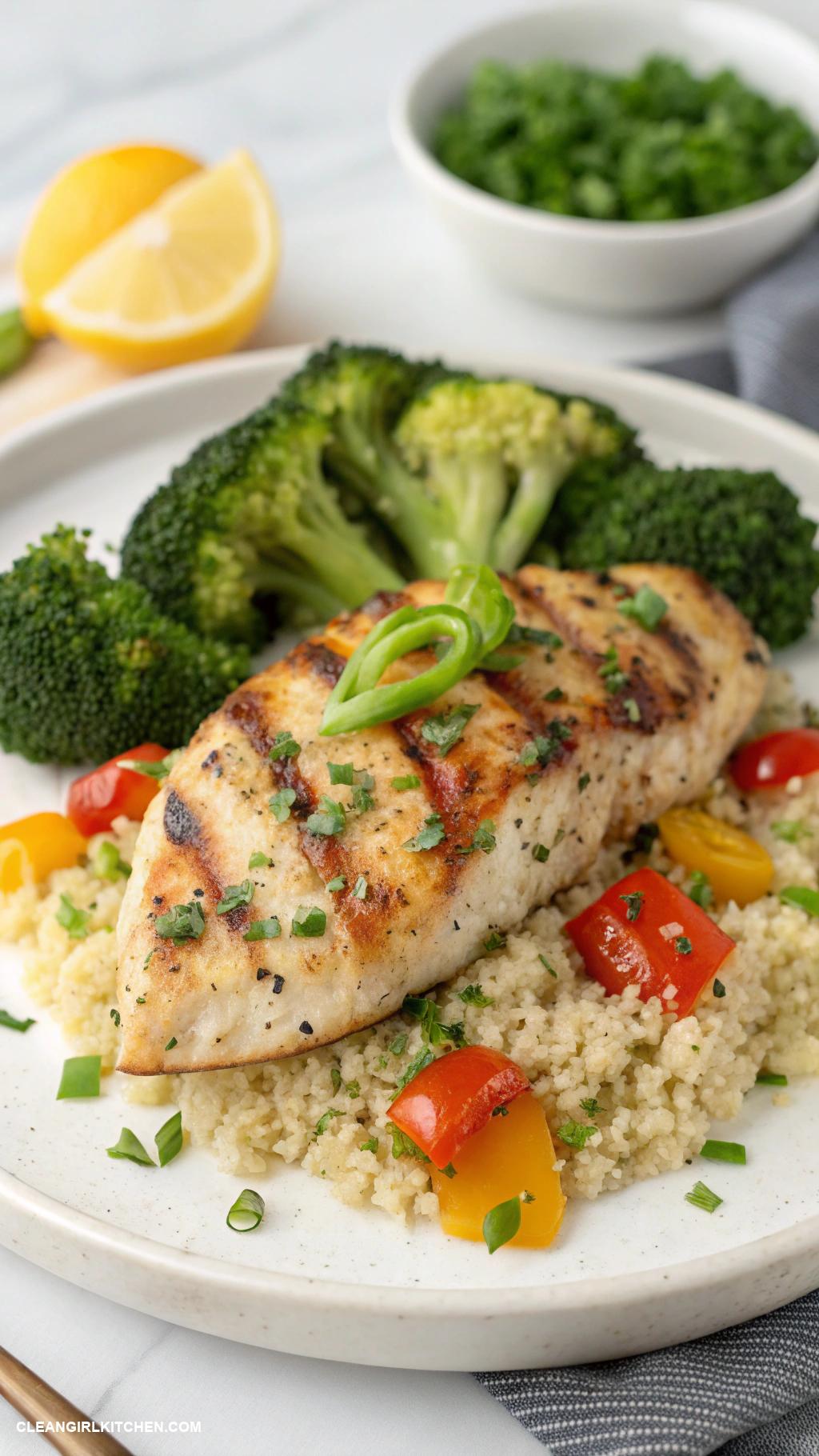 quick healthy dinner Grilled chicken with quinoa and steamed broccoli