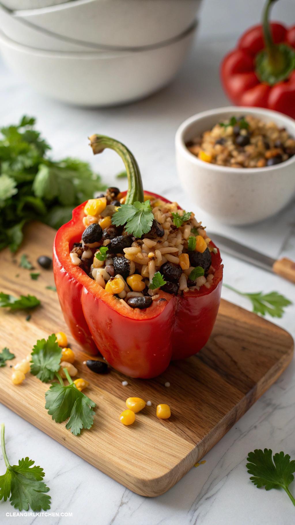 quick healthy dinner Stuffed bell peppers with brown rice black beans and corn