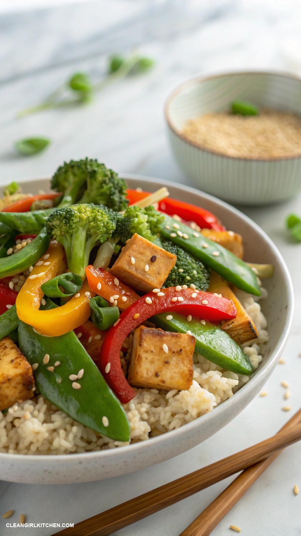 quick healthy dinner Vegetable stir fry with tofu and brown rice