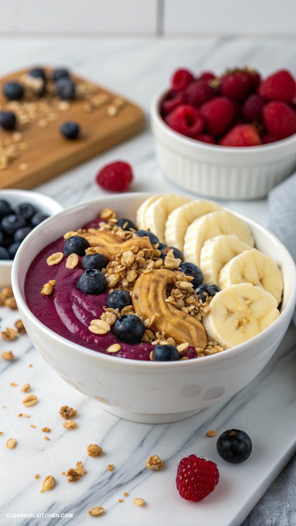 acai bowl recipes Nutty Acai Bowl with Peanut Butter and Sliced Bananas