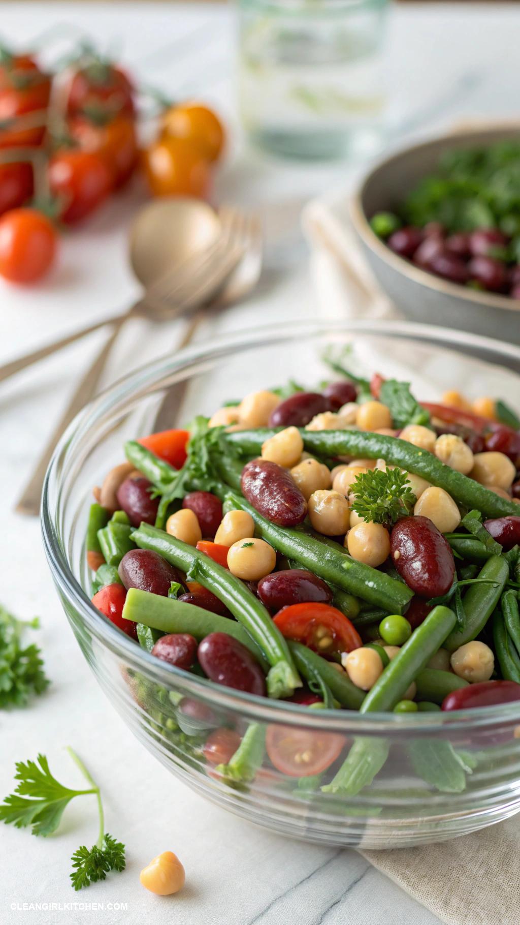 bean salad recipes Three Bean Salad with Green Beans Kidney Beans and Garbanzos