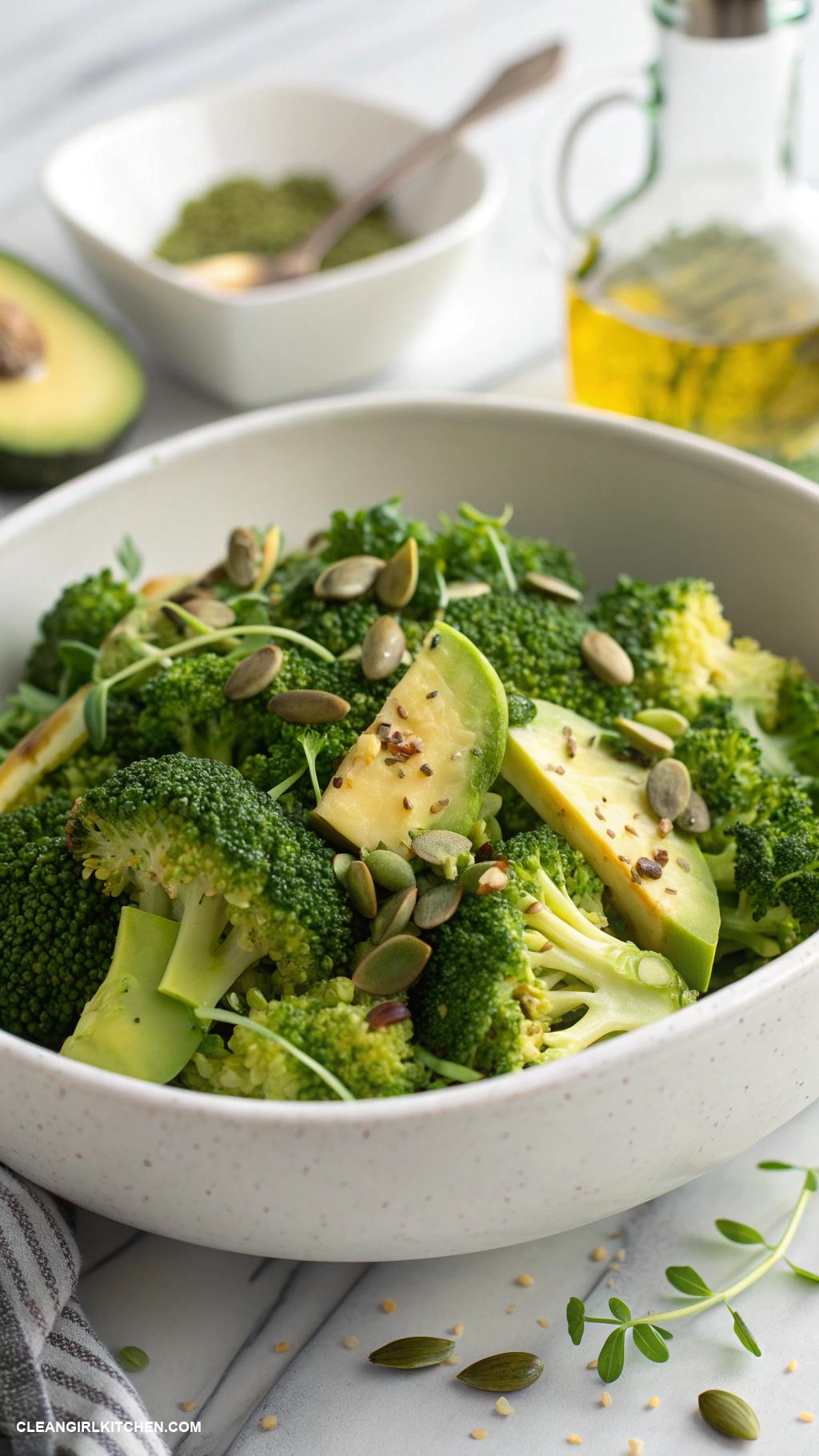 broccoli salad recipes Broccoli Salad with Avocado and Pumpkin Seeds