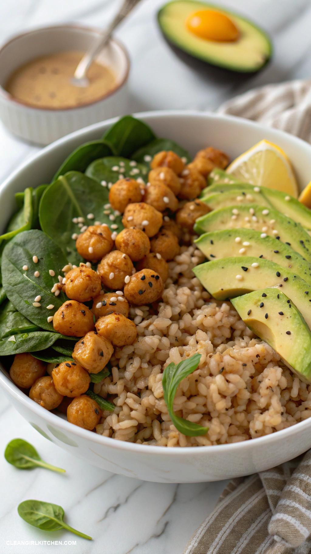 buddha bowls Brown Rice Buddha Bowl with Chickpeas Spinach and Avocado