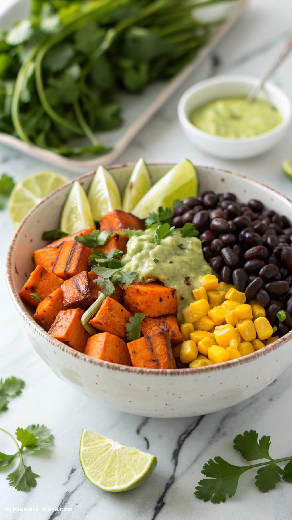 buddha bowls Sweet Potato Buddha Bowl with Black Beans Corn and Lime Dressing