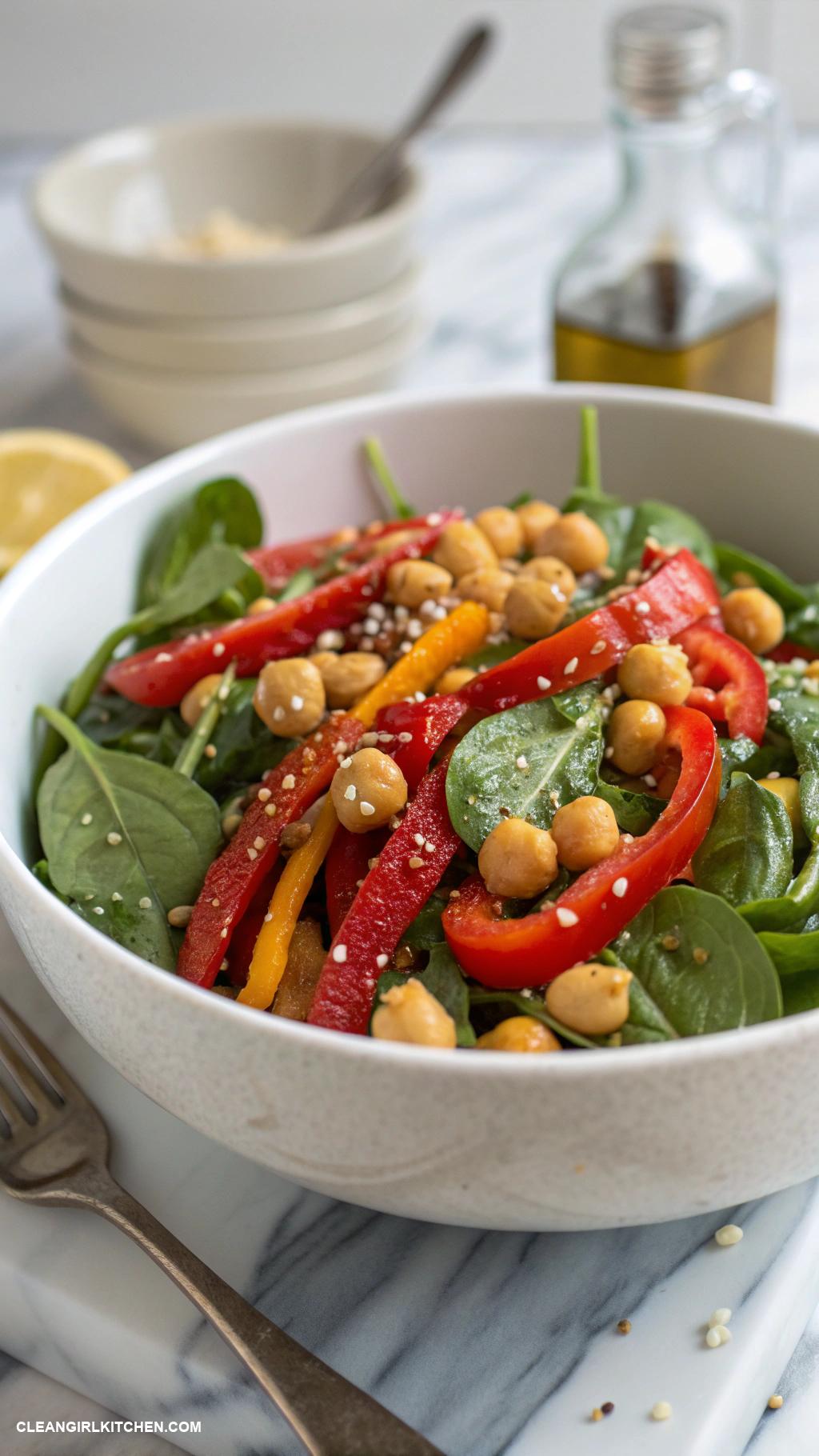 chickpea salad recipes Chickpea Salad with Roasted Red Peppers and Spinach
