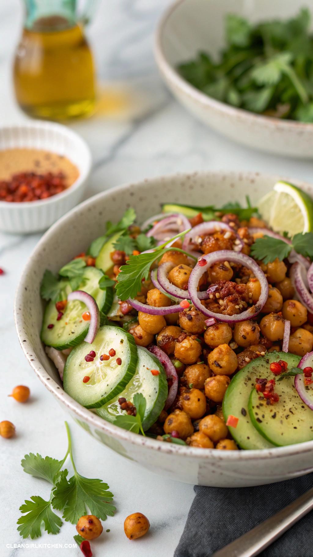chickpea salad recipes Spicy Chickpea Salad with Cucumber and Red Onion