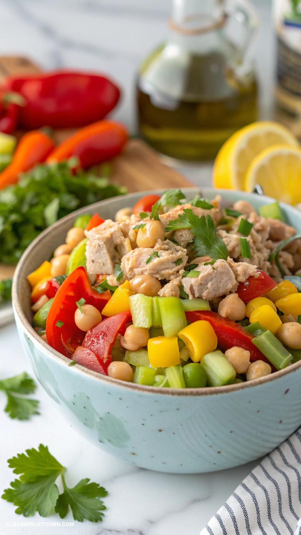 chickpea salad recipes Tuna Chickpea Salad with Bell Peppers and Celery
