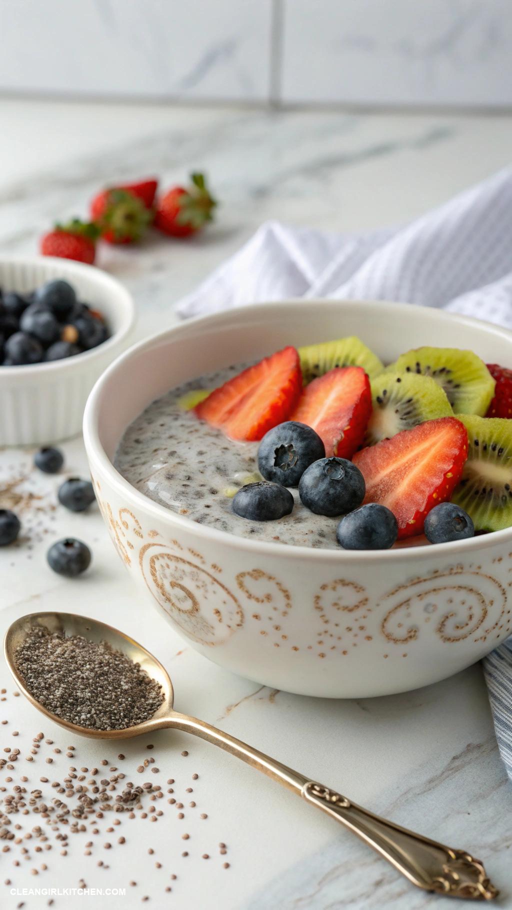 clean simple eats recipes Chia Seed Pudding with Almond Milk and Fruits