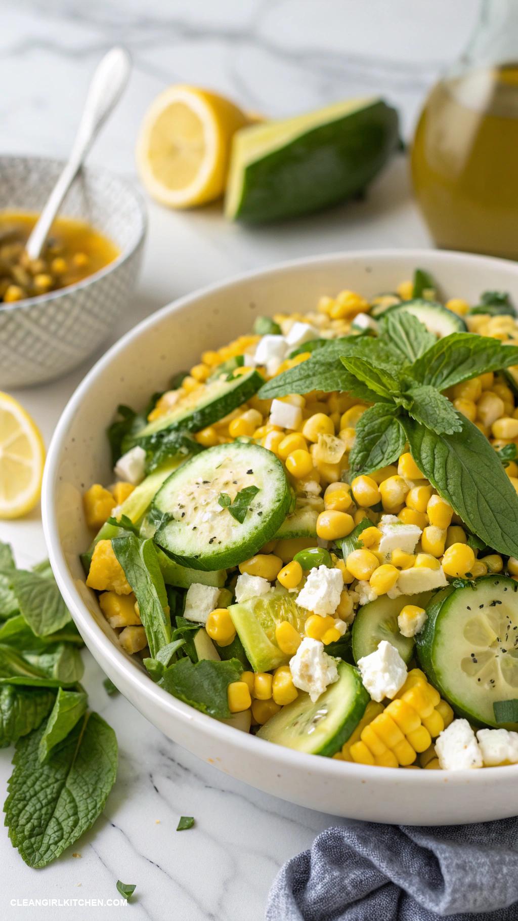 corn salad recipes Corn and Cucumber Salad with Feta and Mint