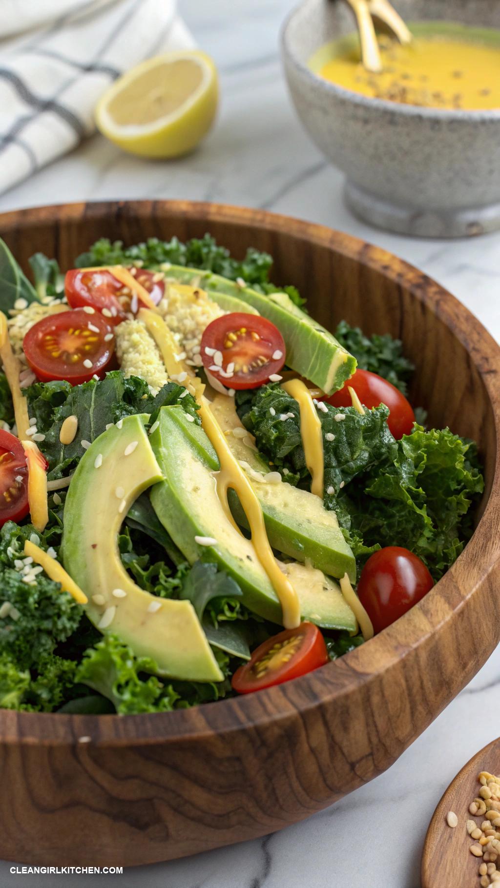 detox salads Kale and Avocado Salad with Lemon Dressing