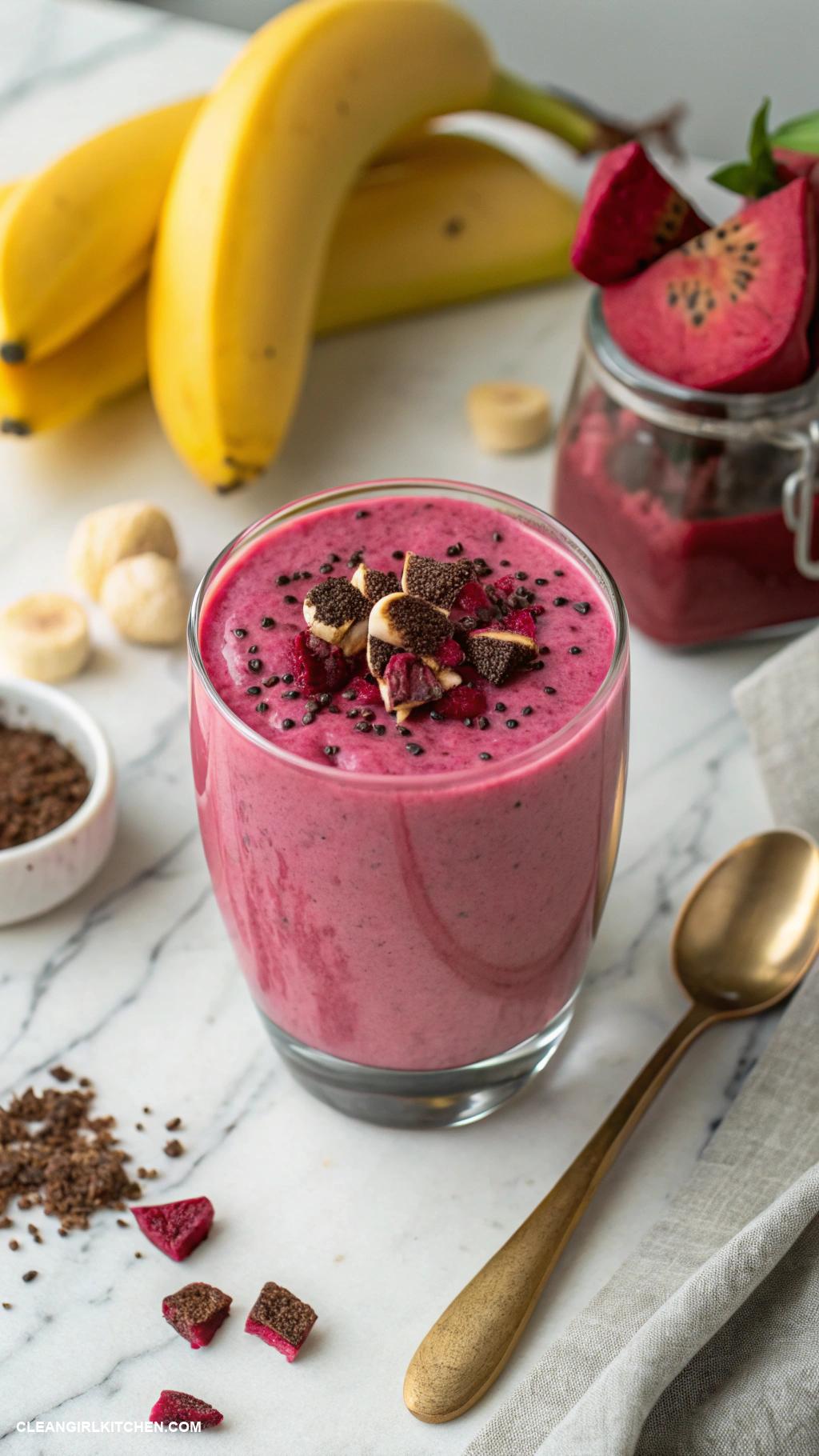 dragon fruit smoothie recipes Chocolate Dragon Fruit Smoothie Blend 1 cup dragon fruit 1 tablespoon cocoa powder 1 banana and 1 cup cashew milk