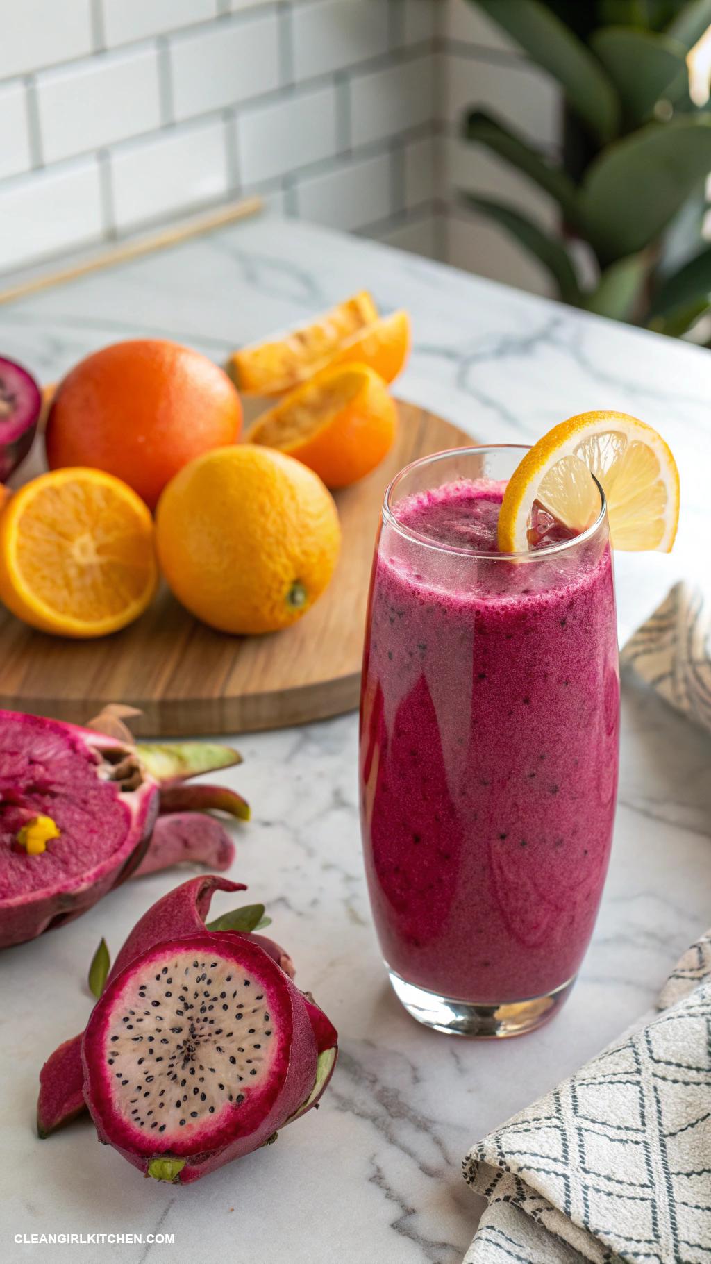 dragon fruit smoothie recipes Citrus Dragon Fruit Smoothie Blend 1 cup dragon fruit 1 orange 12 lemon juiced and 1 cup water