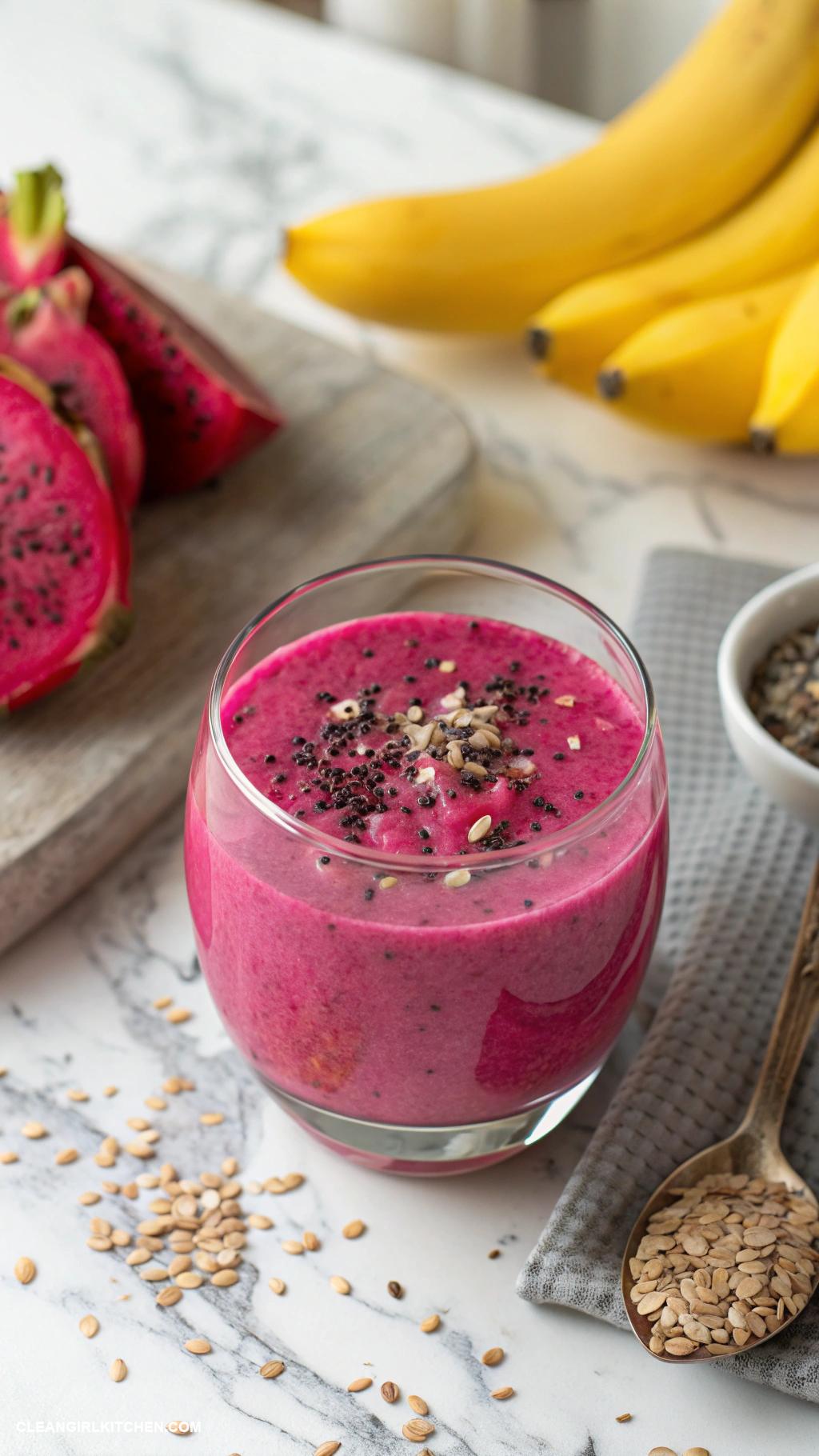 dragon fruit smoothie recipes Dragon Fruit Oat Smoothie Blend 1 cup dragon fruit 12 cup oats 1 banana and 1 cup almond milk