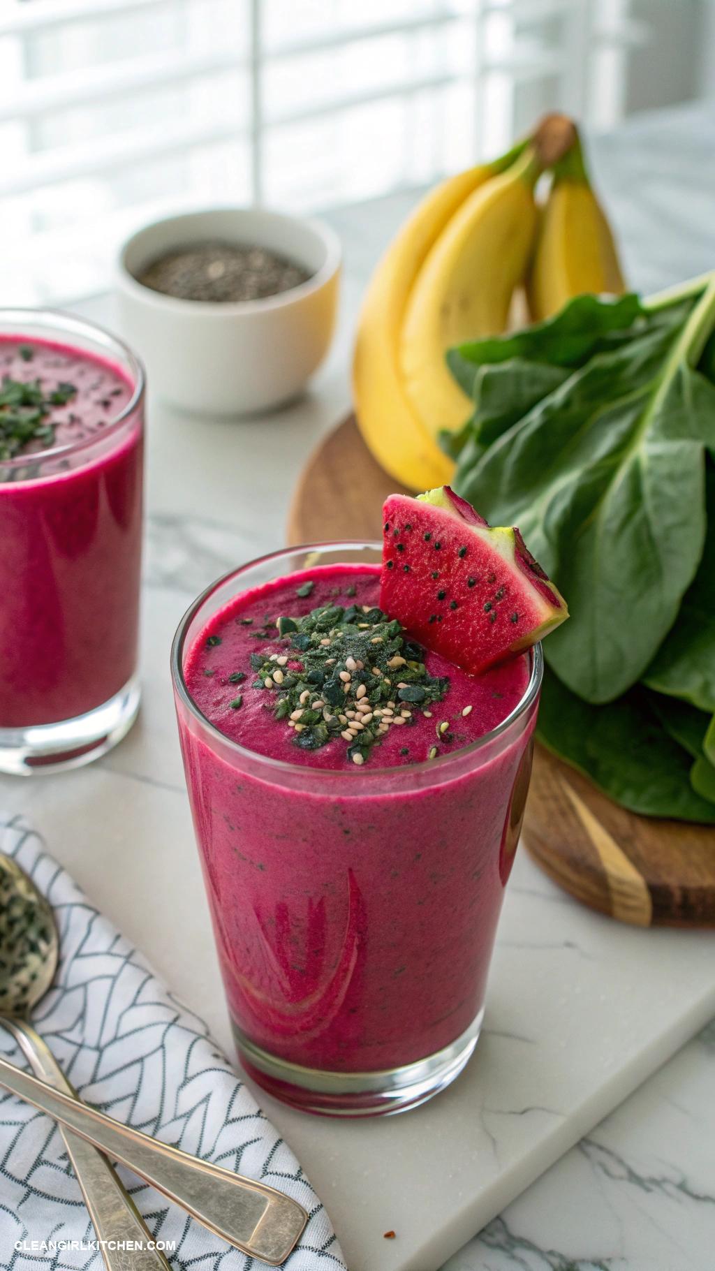 dragon fruit smoothie recipes Dragon Fruit Spinach Smoothie Blend 1 cup chopped dragon fruit 1 banana 1 cup spinach 1 cup almond milk and a tablespoon of honey