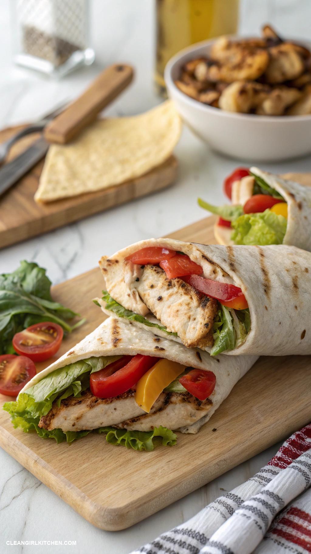 easy healthy lunches Grilled Chicken Wrap with Hummus and Vegetables