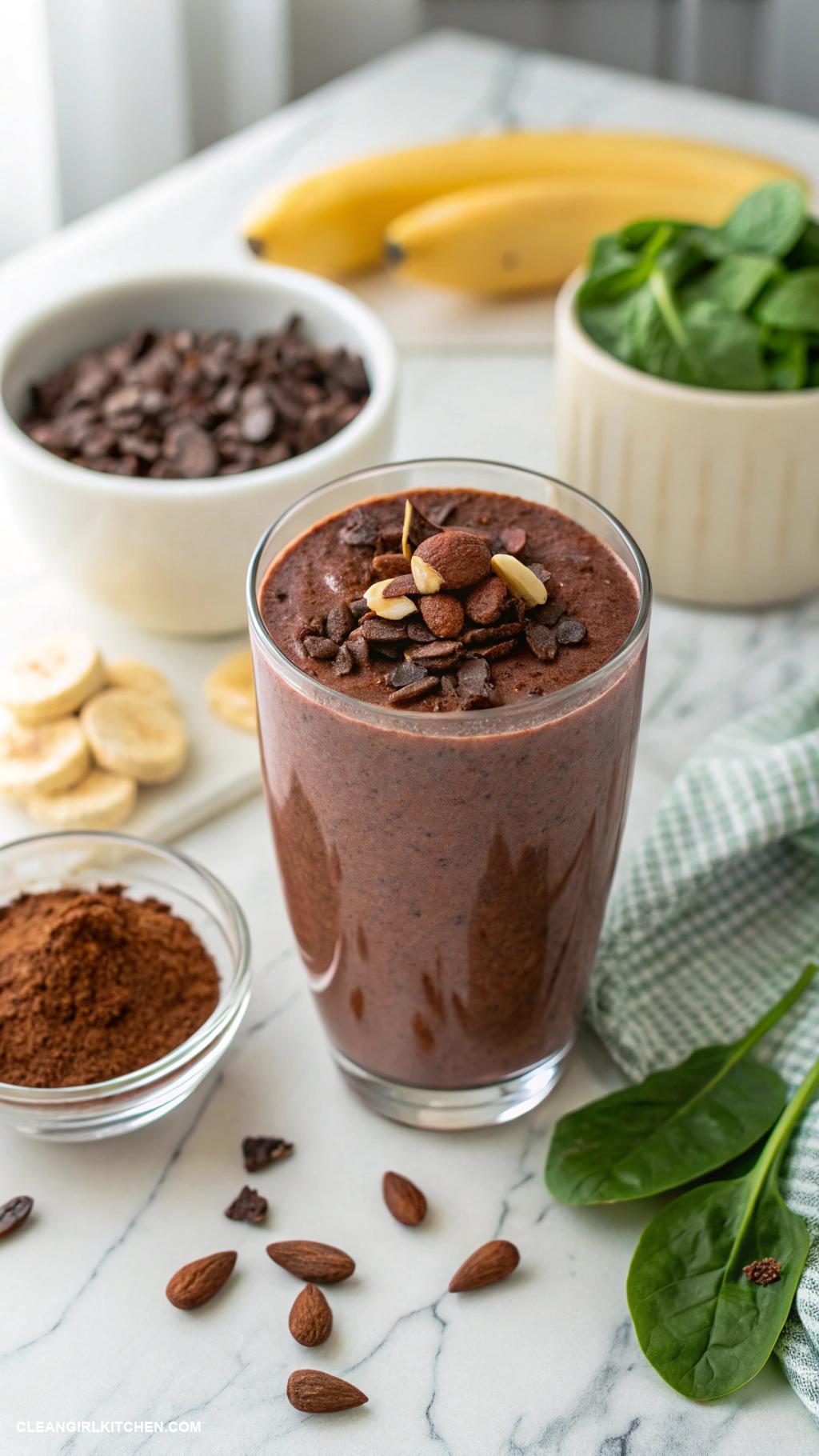 erewhon smoothie recipes Cacao Superfood Smoothie Cacao nibs banana spinach almond milk and a scoop of superfood blend