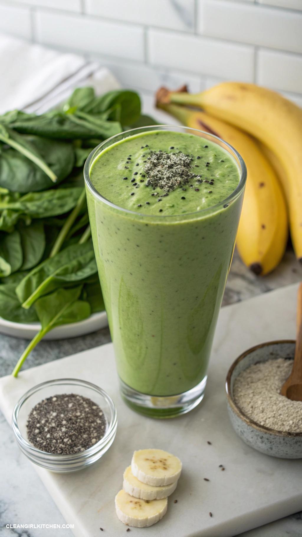erewhon smoothie recipes Green Goddess Smoothie Spinach banana almond milk chia seeds and a scoop of protein powder