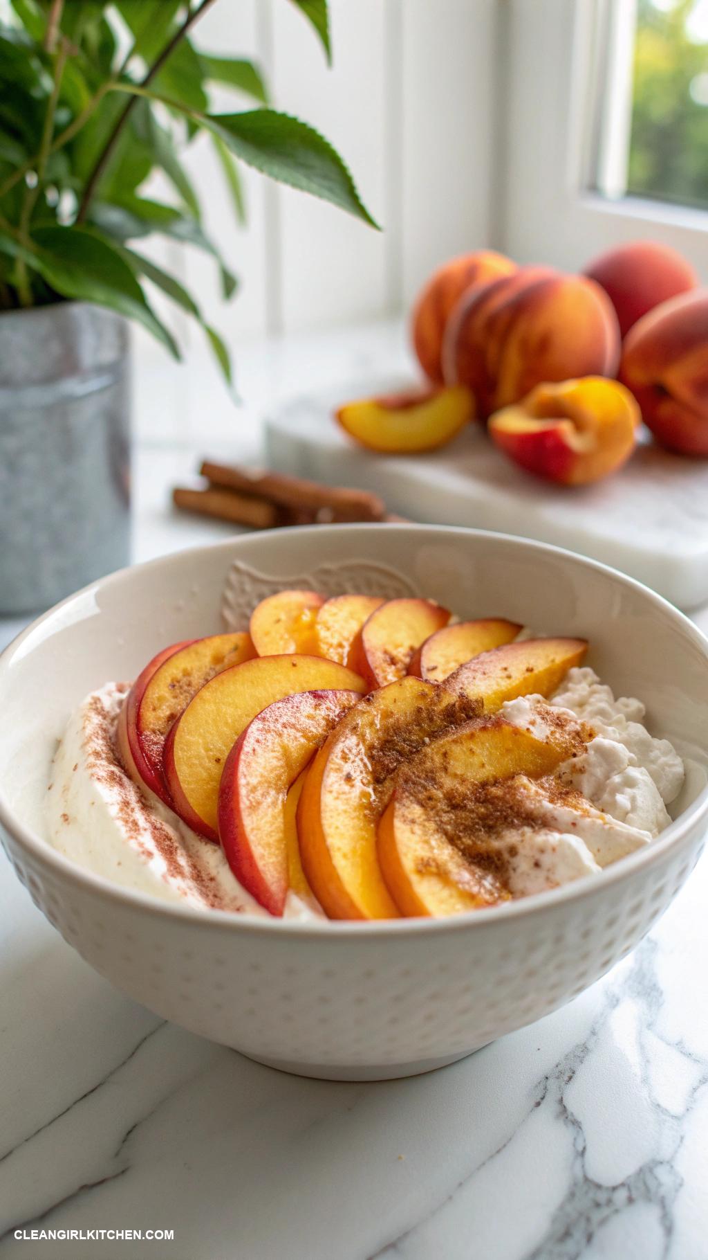 gluten free breakfasts Cottage Cheese with Sliced Peaches and a Sprinkle of Cinnamon