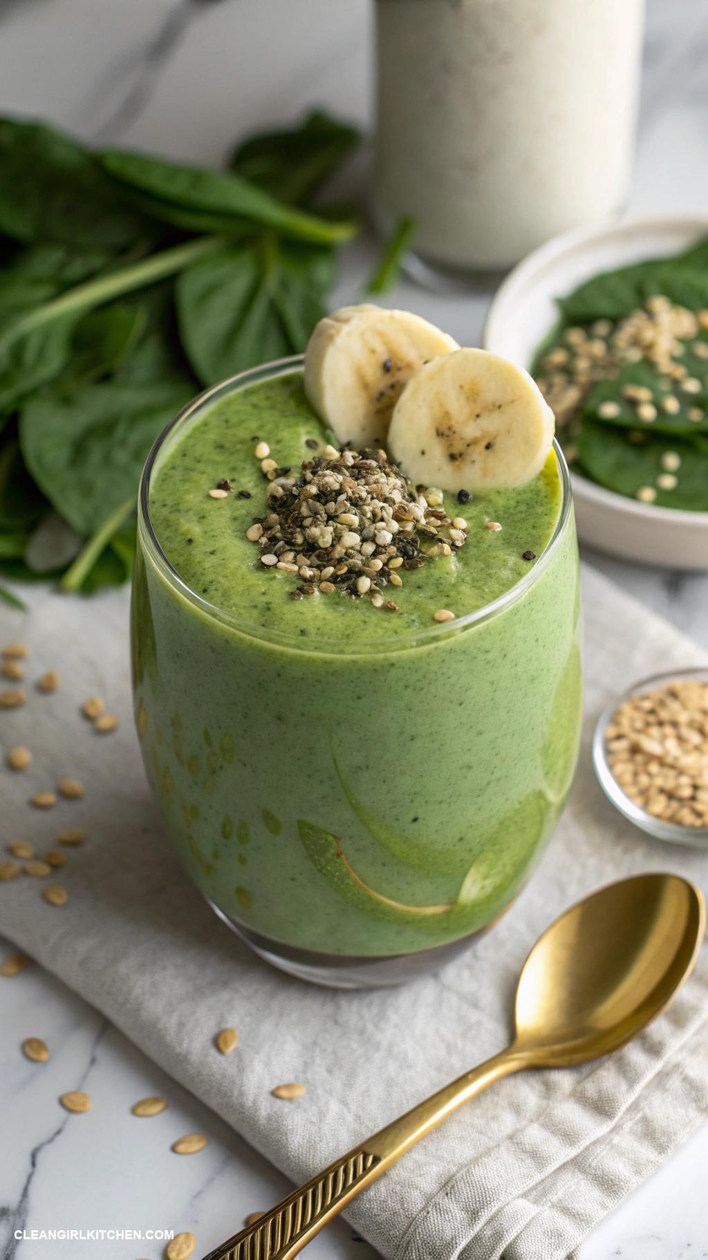 gluten free breakfasts Gluten Free Protein Smoothie with Spinach Banana and Hemp Seeds