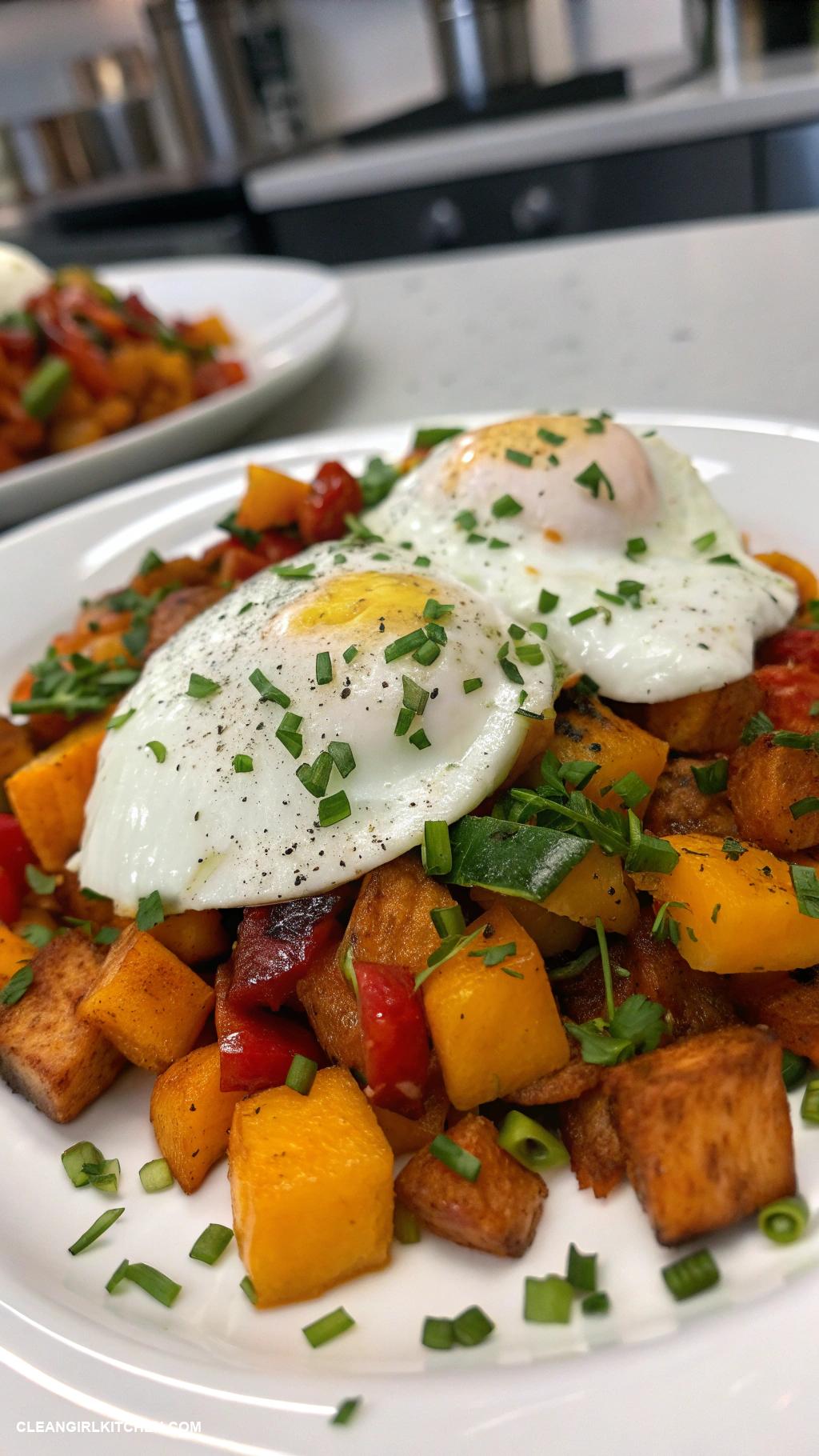 gluten free breakfasts Savory Sweet Potato Hash with Eggs and Bell Peppers