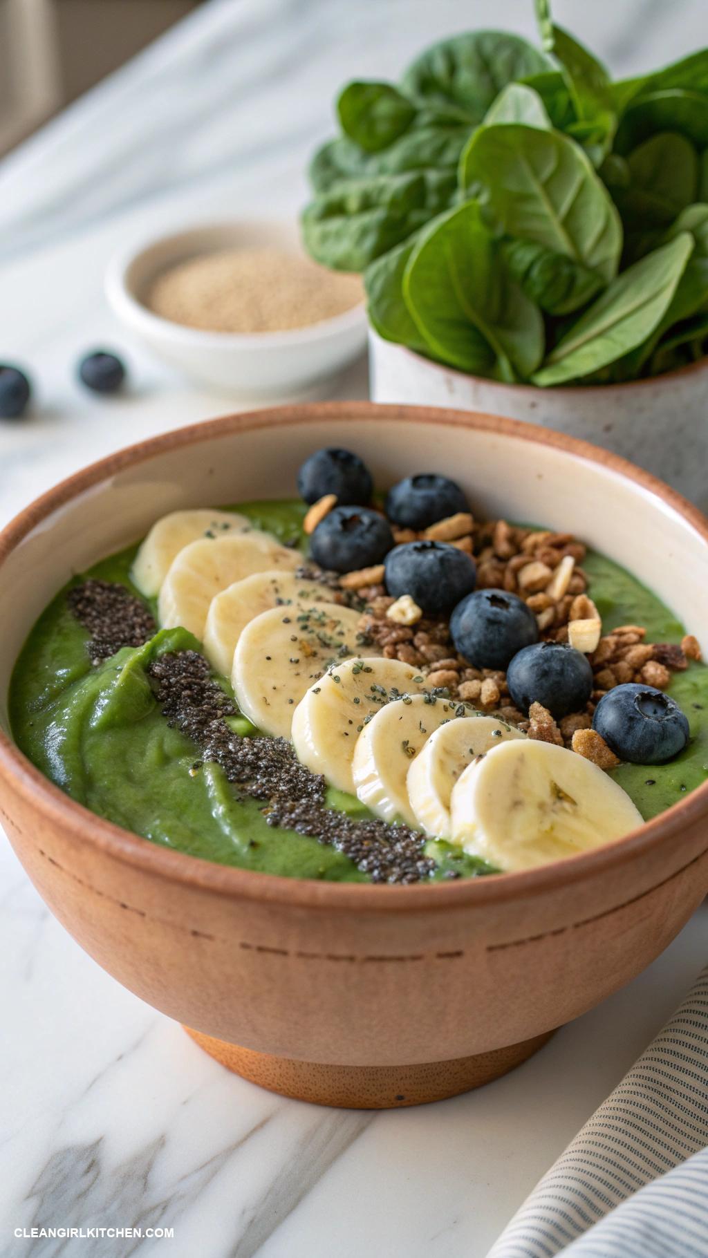 gluten free breakfasts Smoothie Bowl with Spinach Banana and Almond Butter