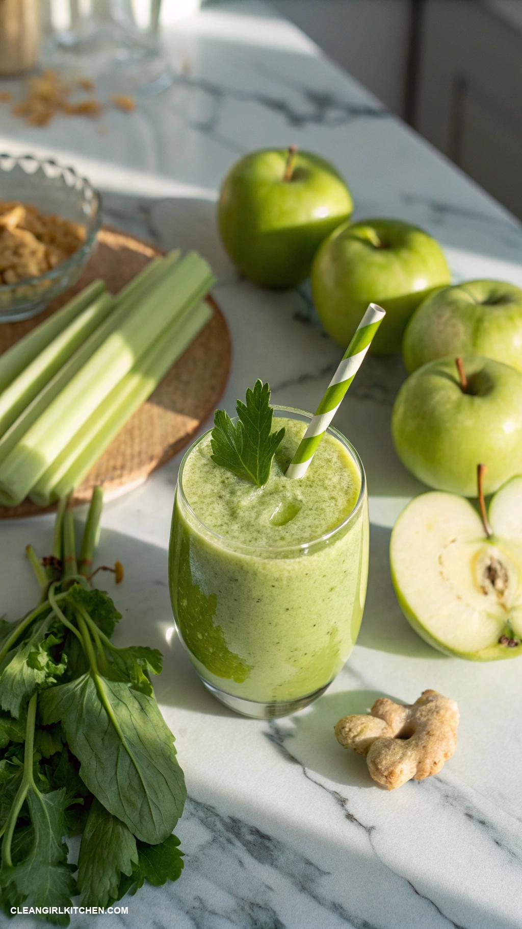 green smoothie recipes Green Apple and Celery Smoothie Combine green apple celery stalks spinach ginger and filtered water