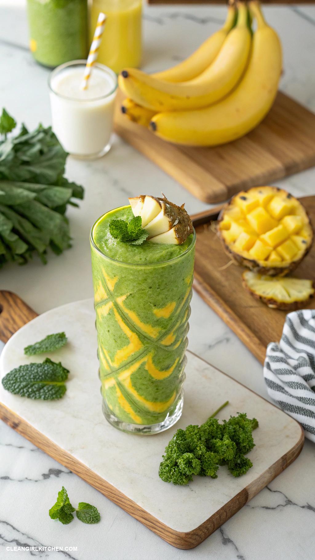 green smoothie recipes Kale and Pineapple Smoothie Blend kale fresh pineapple banana coconut water and a splash of lime juice