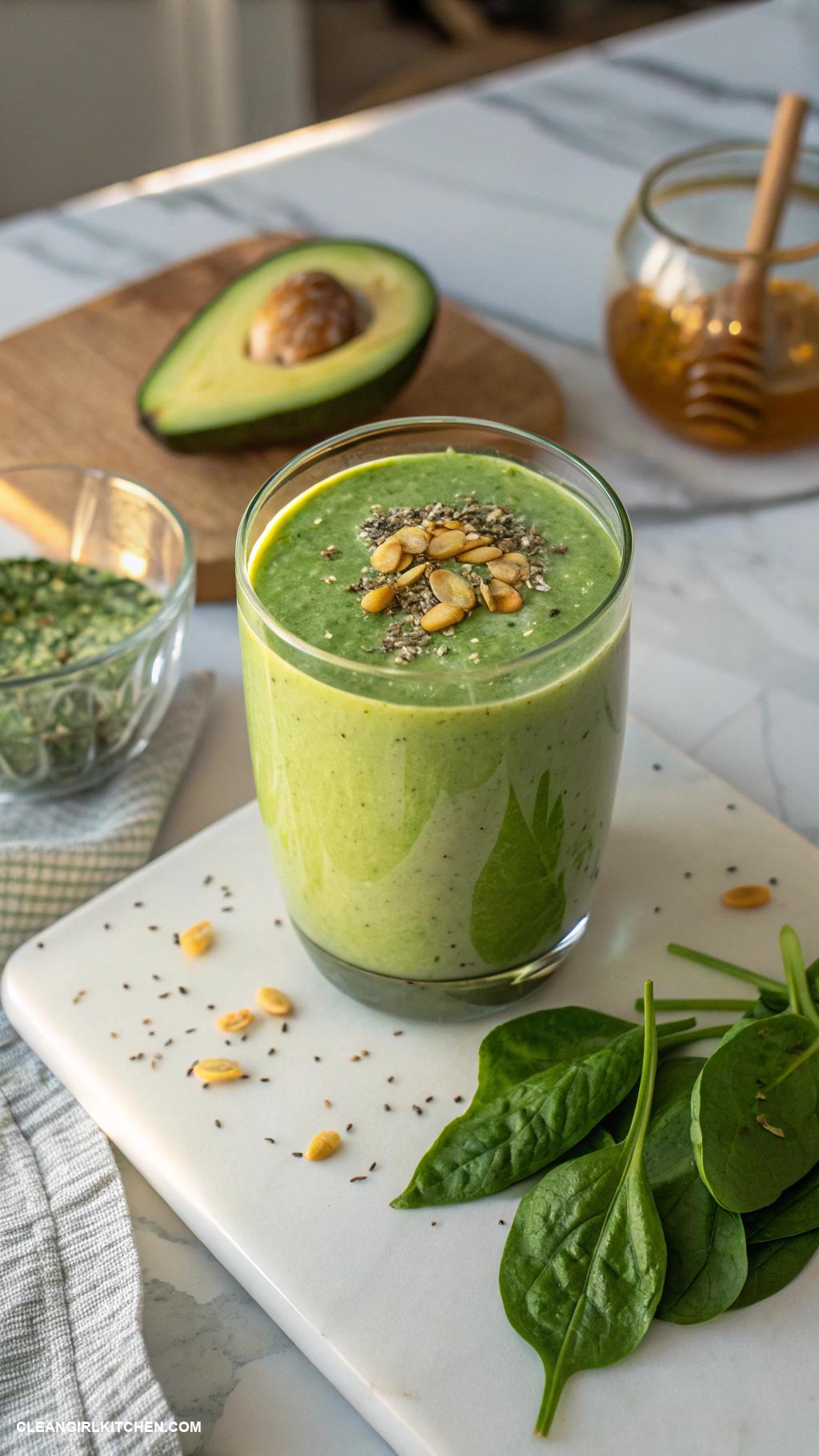 green smoothie recipes Spinach and Avocado Smoothie Mix spinach ripe avocado almond milk chia seeds and a touch of honey