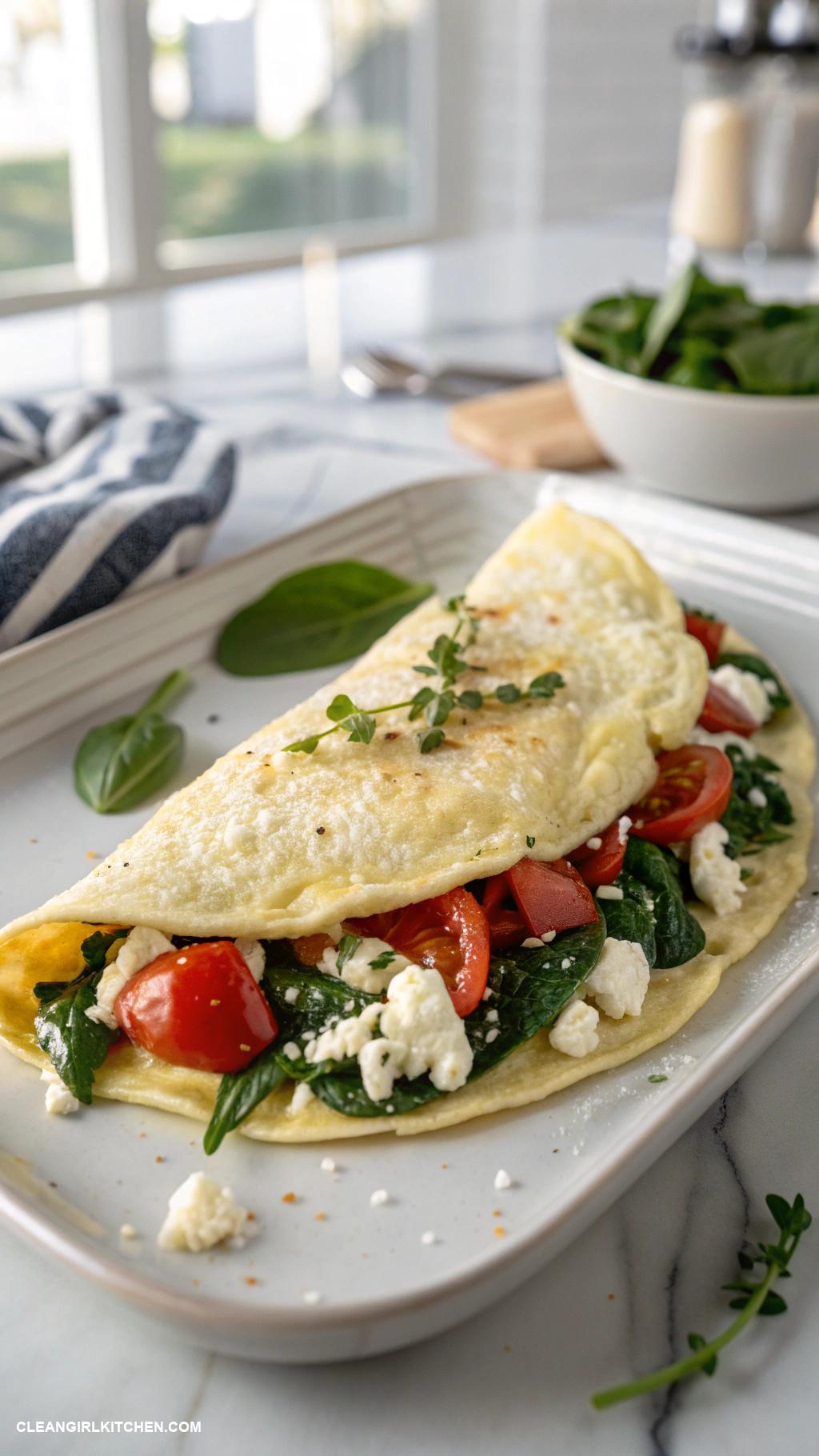 healthy breakfast ideas Egg white omelette with spinach tomatoes and feta cheese