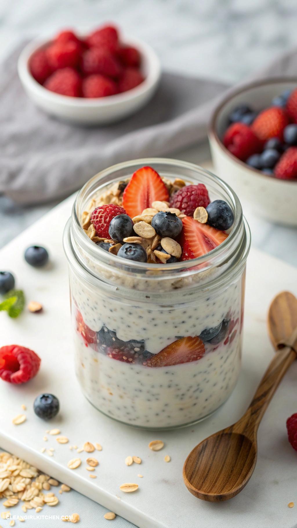 healthy breakfast ideas Overnight oats with almond milk chia seeds and fresh berries