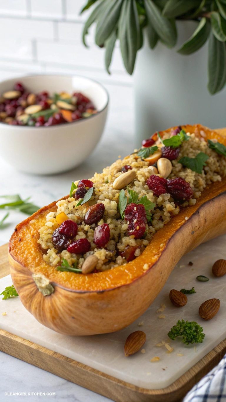 healthy butternut squash recipes Stuffed Butternut Squash with Quinoa Cranberries and Nuts