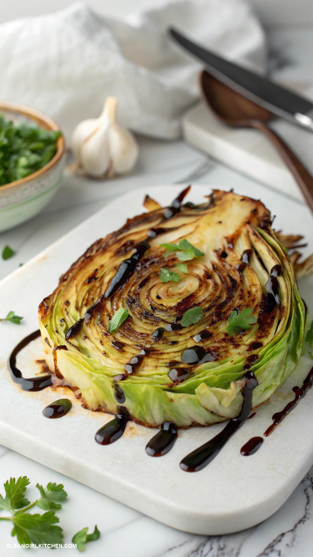 healthy cabbage recipes Roasted Cabbage Steaks with Balsamic Glaze
